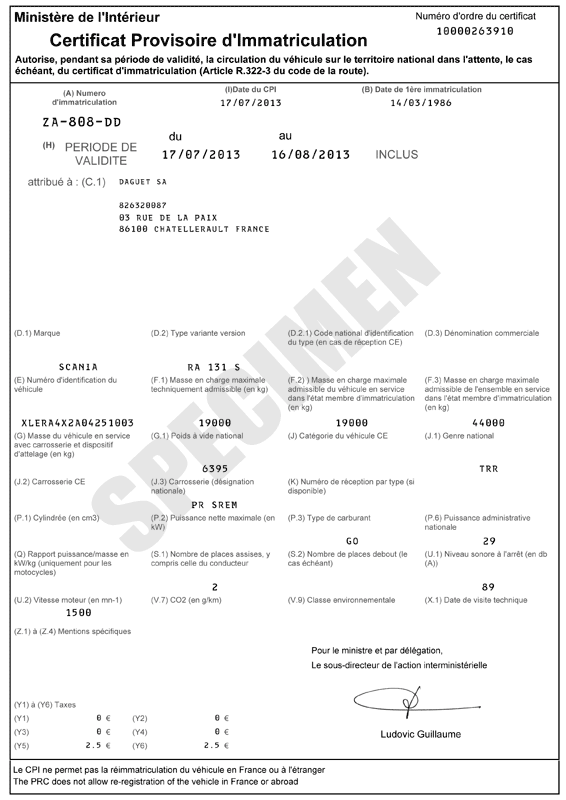 WW provisoire (immatriculation provisoire d'un véhicule étranger)